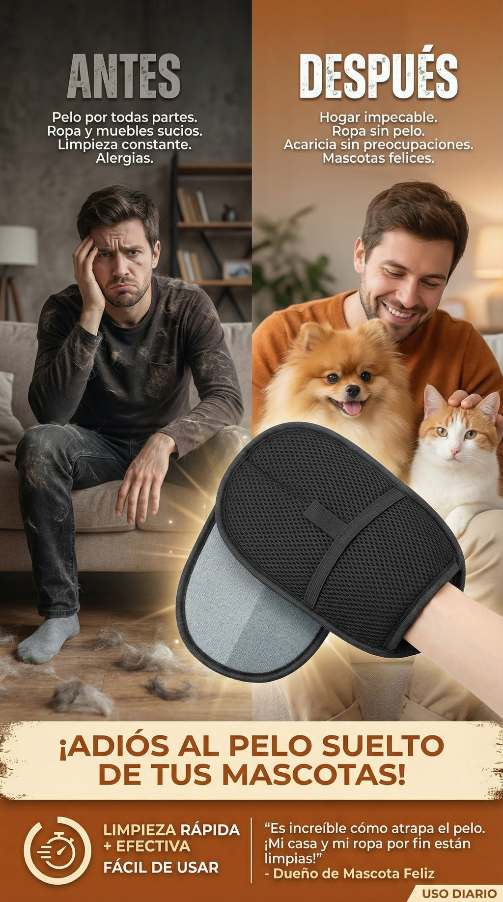 Peluxx™ | Guante Removedor de Pelo de Mascotas 2 en 1