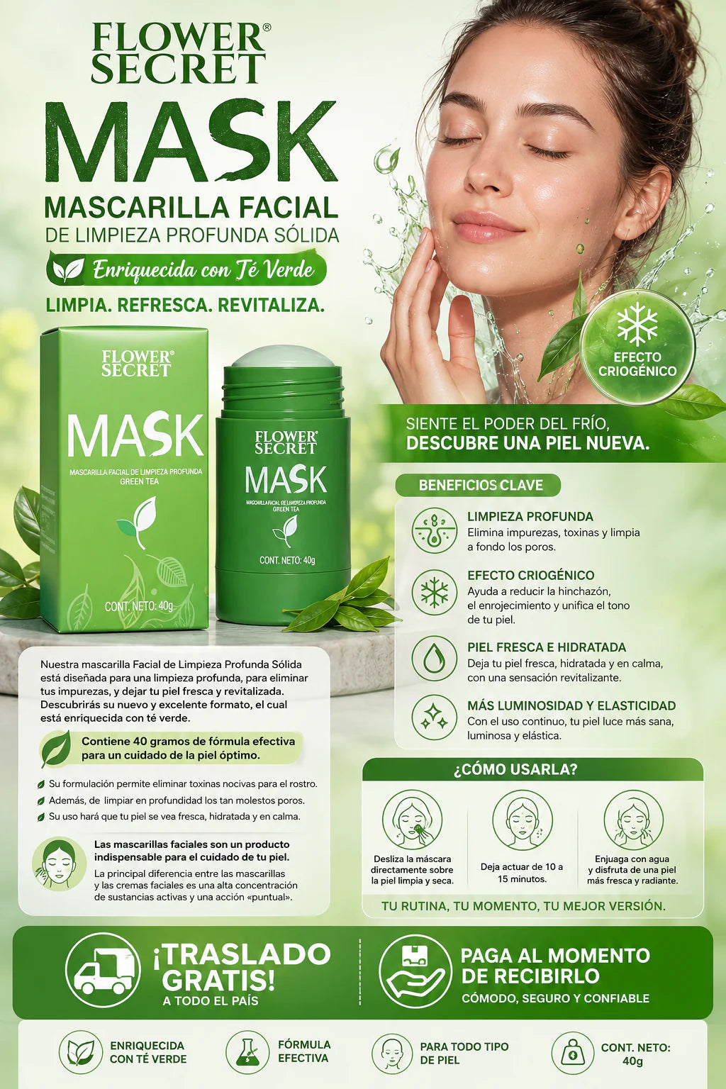 GreenBar™ | Mascarilla Facial Sólida de Té Verde